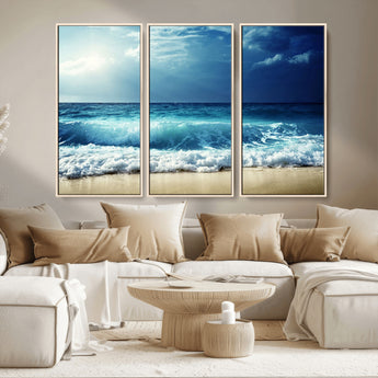 84116-MGV-CV-36X24-Ocean Wave Wall Art – Blue Sea and Beach Canvas Print, Coastal Seascape Photography Artwork for Living Room, Bedroom, or Office