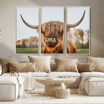 64824-MGV-CV-36X24-Highland Cow Wall Art – Rustic Scottish Bull Canvas Print, Farmhouse Animal Decor for Living Room, Bedroom, Office or Cabin