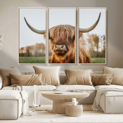 64824-MGV-CV-36X24-Highland Cow Wall Art – Rustic Scottish Bull Canvas Print, Farmhouse Animal Decor for Living Room, Bedroom, Office or Cabin