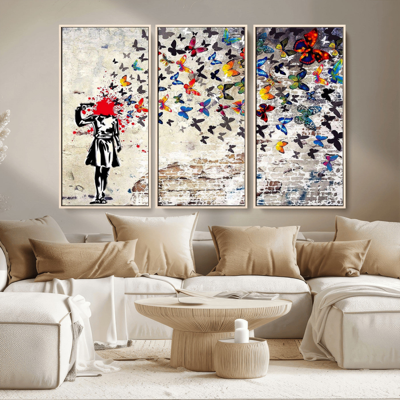 88654-MGV-CV-36X24-Butterfly Explosion Graffiti Wall Art – Street Art Canvas Print, Colorful Butterfly Spray Mural, Modern Abstract Urban Wall Decor
