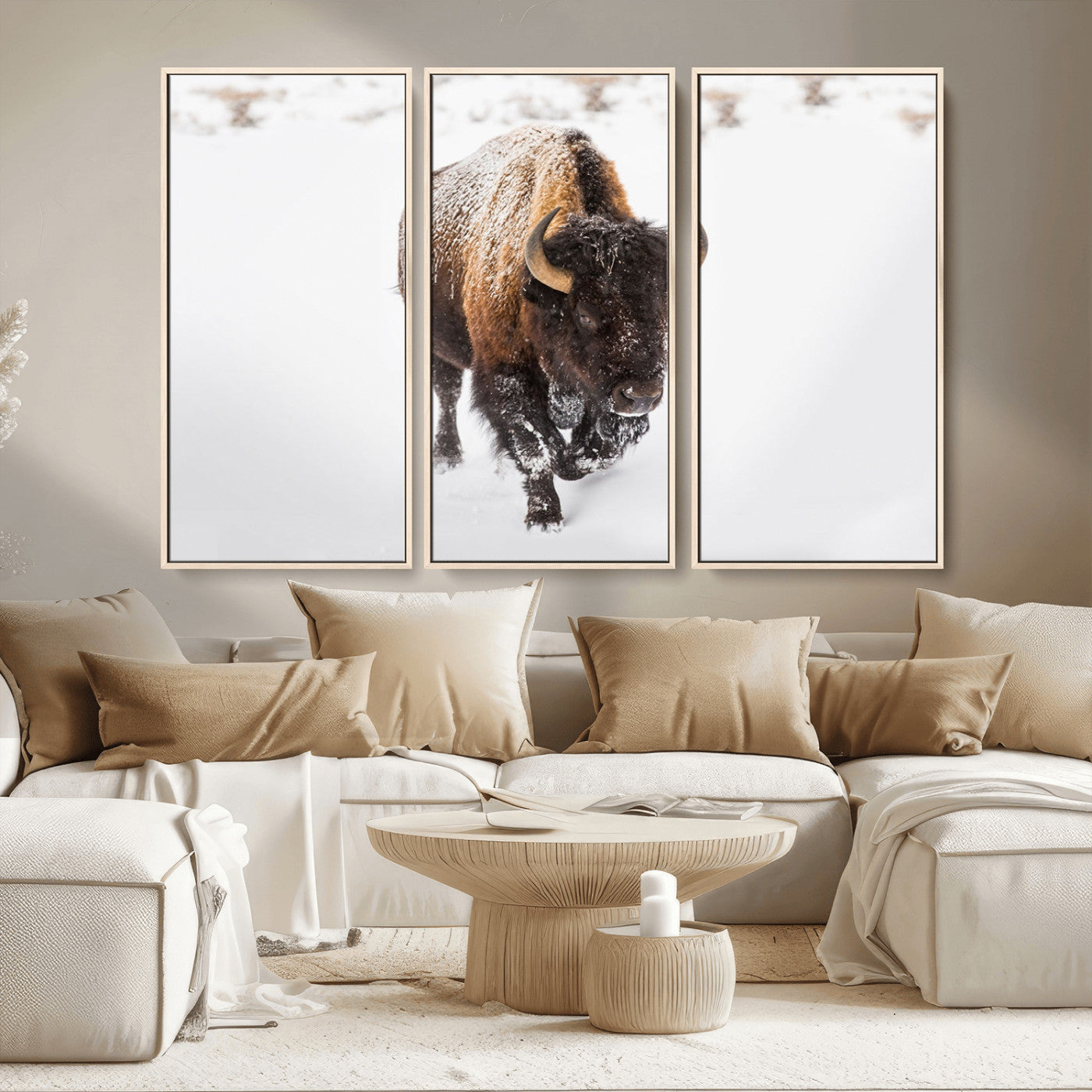19889-MGV-CV-36X24-Snow Bison Wall Art – Majestic Buffalo Winter Landscape Canvas Print, Rustic Wildlife Photography Decor for Cabin, Lodge, Living