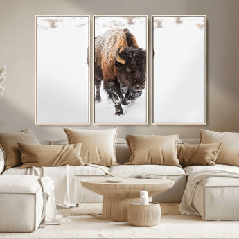 19889-MGV-CV-36X24-Snow Bison Wall Art – Majestic Buffalo Winter Landscape Canvas Print, Rustic Wildlife Photography Decor for Cabin, Lodge, Living
