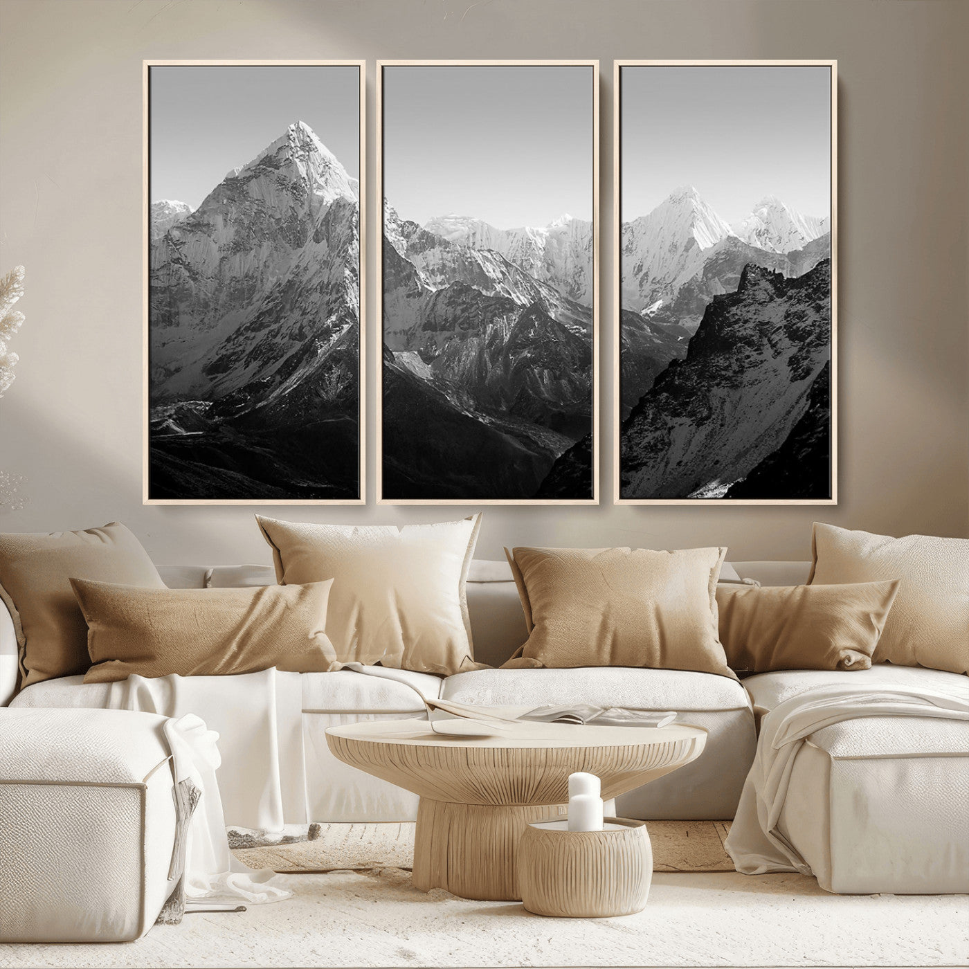 10775-MGV-CV-36X24-Snow Capped Mountain Wall Art – Black and White Canvas Print of Majestic Peaks, Nature Landscape Photography for Office, Bedroom,