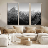 10775-MGV-CV-36X24-Snow Capped Mountain Wall Art – Black and White Canvas Print of Majestic Peaks, Nature Landscape Photography for Office, Bedroom,