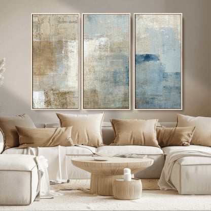 38126-MGV-CV-36X24-Neutral Abstract Wall Art – Modern Beige and Blue Canvas Print and Minimalist Textured Painting for Living Room, Bedroom or Office