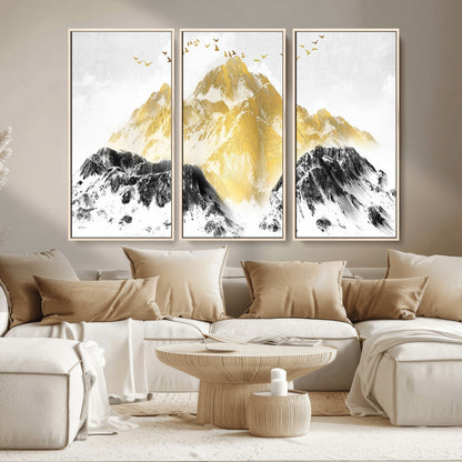 37733-MGV-CV-36X24-Golden Mountain Wall Art – Modern Abstract Landscape Canvas Print with Birds, Luxury Nature Decor for Living Room, Bedroom, or