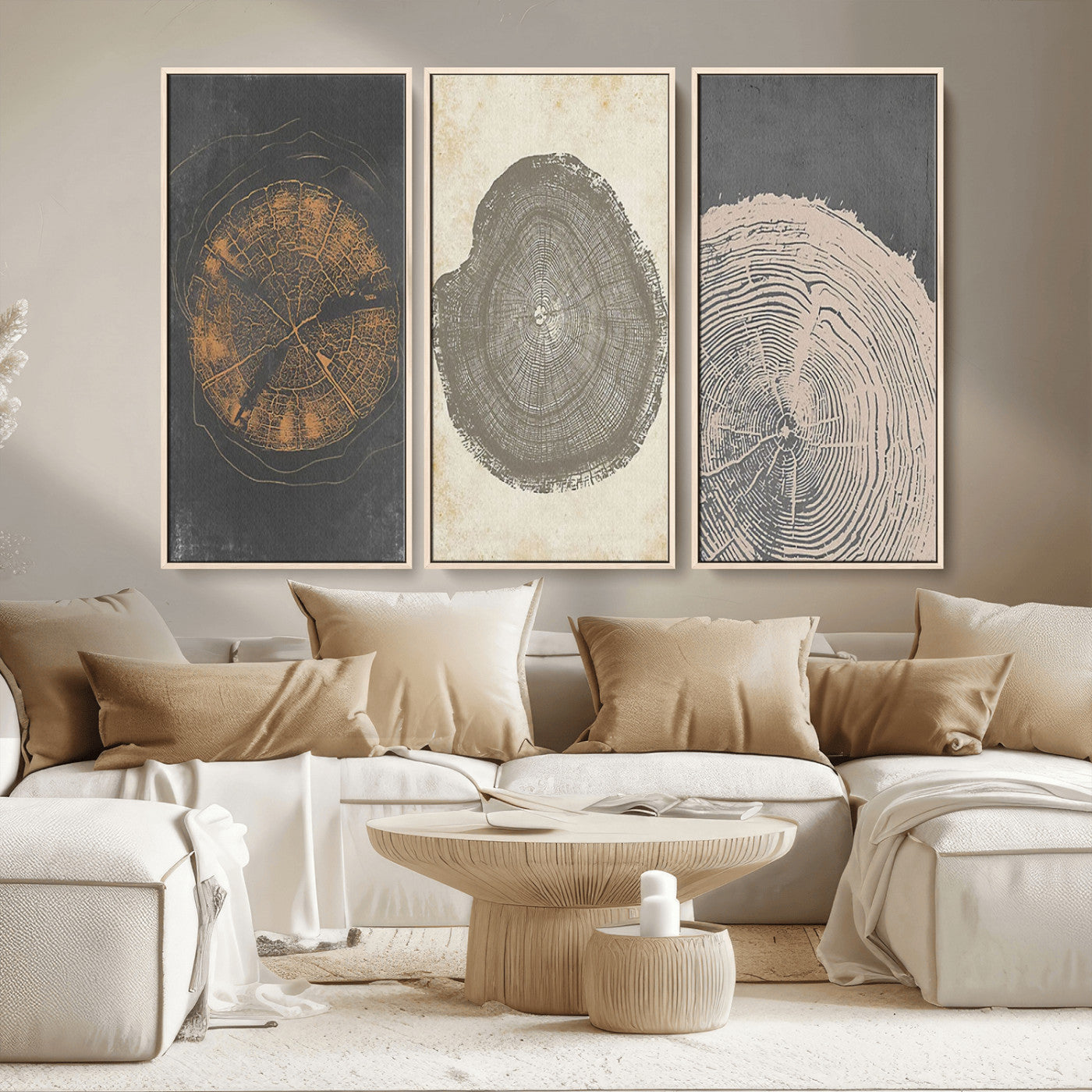 80725-MGV-CV-36X24-Wood Tree Rings Wall Art Canvas Print, Framed Tree Rings Art Picture Print, Abstract Tree Rings Perfect Modern Boho Decor Artwork
