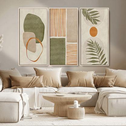 96002-MGV-CV-36X24-Abstract Geometric Wall Art – Modern Canvas Print with Green, Orange & Beige Shapes, Minimalist Home Decor for Living Room, Office