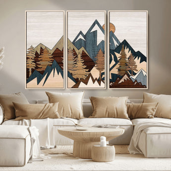 67950-MGV-CV-36X24-Modern Wood Wall Art Canvas Print, Framed Mountain Range Art Picture Print, Wood Mountain Range Perfect Rustic Decor Artwork