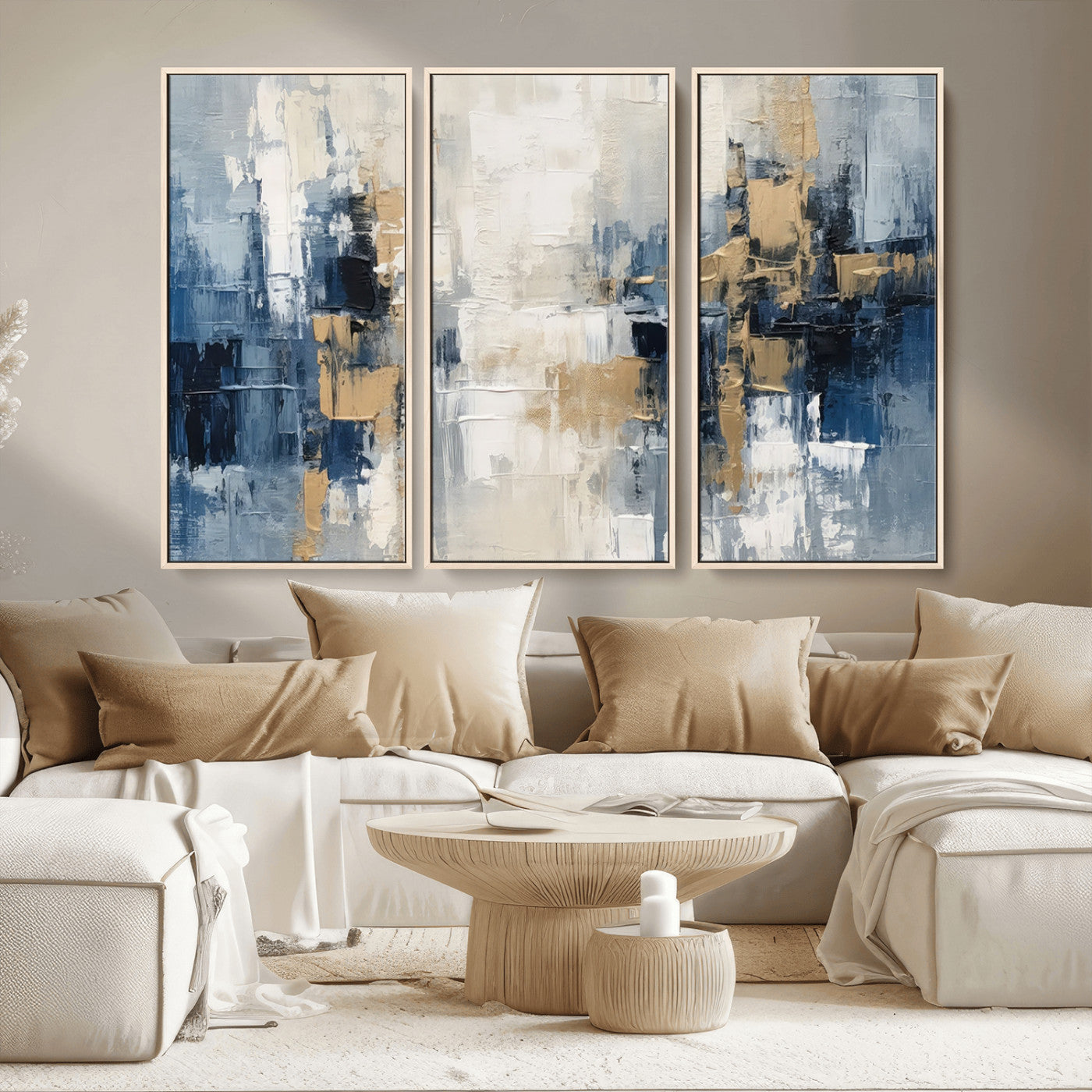 44344-MGV-CV-36X24-Abstract Blue and Gold Wall Art – Modern Hand Painted Canvas Print, Contemporary Textured Painting for Living Room, Bedroom or