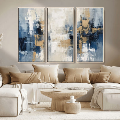 44344-MGV-CV-36X24-Abstract Blue and Gold Wall Art – Modern Hand Painted Canvas Print, Contemporary Textured Painting for Living Room, Bedroom or