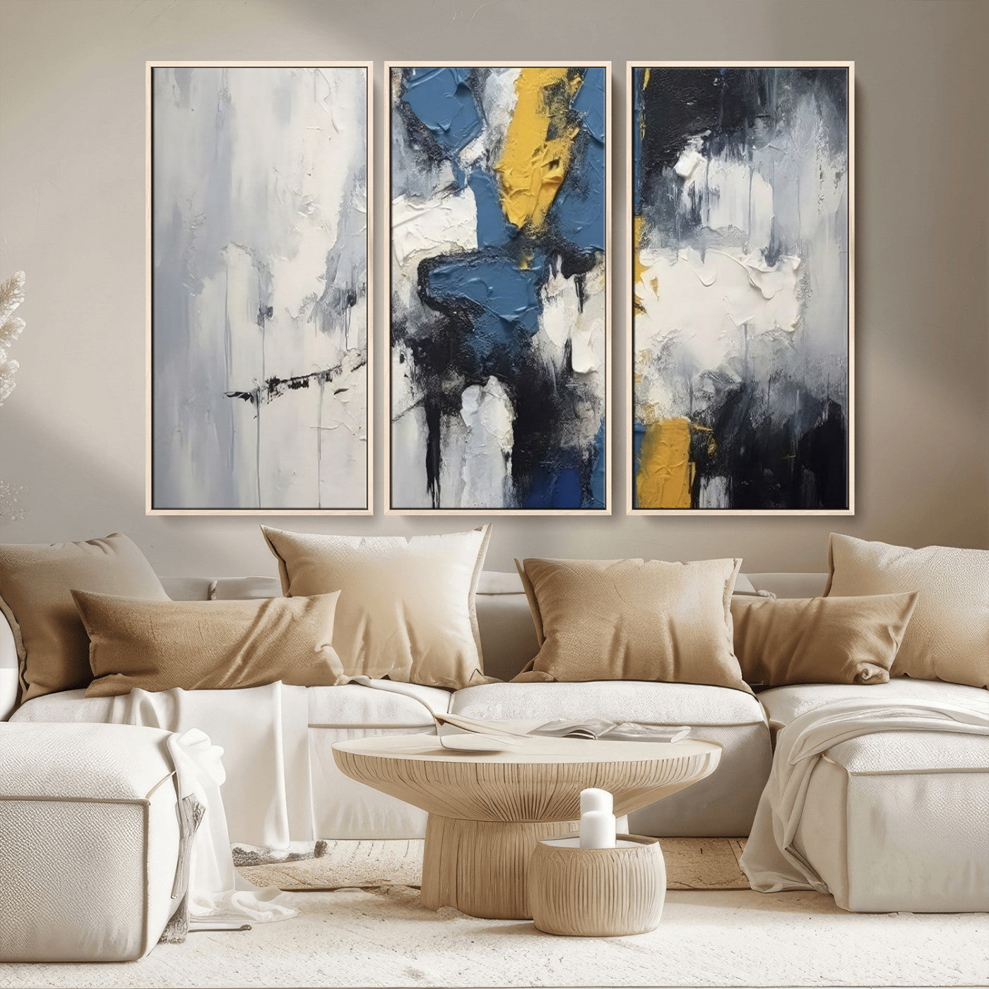 63850-MGV-CV-36X24-Abstract Blue and Yellow Wall Art – Modern Textured Canvas Painting, Bold Contemporary Artwork for Living Room, Bedroom or Office