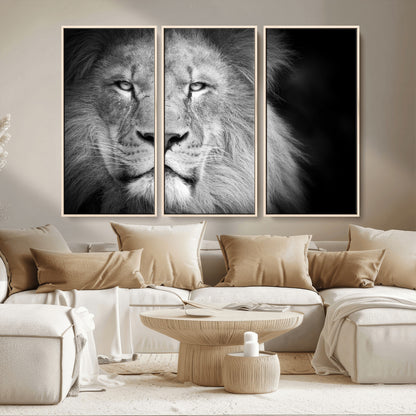 94453-MGV-CV-36X24-Lion Portrait Wall Art – Black and White King of the Jungle Canvas Print, Safari Wildlife Decor for Office, Bedroom, or Living