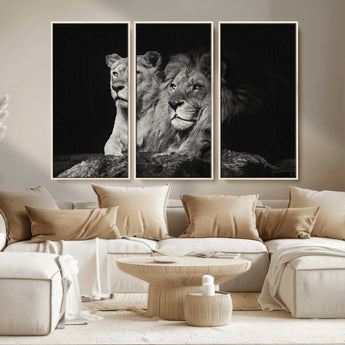 80013-MGV-CV-36X24-Lion and Lioness Wall Art – Black and White Wildlife Photography Canvas Print, African Safari Animal Decor for Office, Bedroom, or