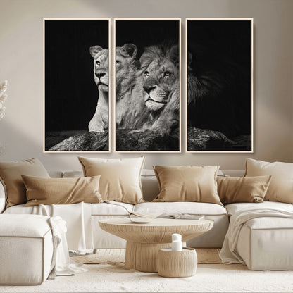 80013-MGV-CV-36X24-Lion and Lioness Wall Art – Black and White Wildlife Photography Canvas Print, African Safari Animal Decor for Office, Bedroom, or