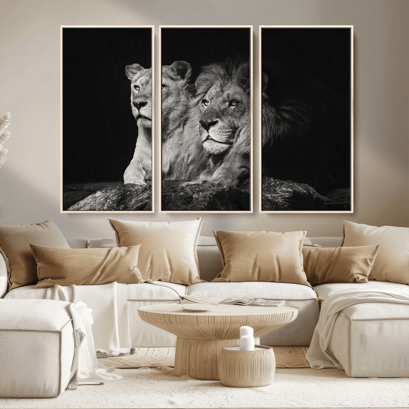 80013-MGV-CV-36X24-Lion and Lioness Wall Art – Black and White Wildlife Photography Canvas Print, African Safari Animal Decor for Office, Bedroom