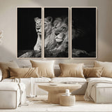 80013-MGV-CV-36X24-Lion and Lioness Wall Art – Black and White Wildlife Photography Canvas Print, African Safari Animal Decor for Office, Bedroom
