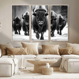 79872-MGV-CV-36X24-Bison Herd Wall Art – Black and White Buffalo on Snow Canvas Print, Rustic Wildlife Decor for Lodge, Cabin, or Living Room