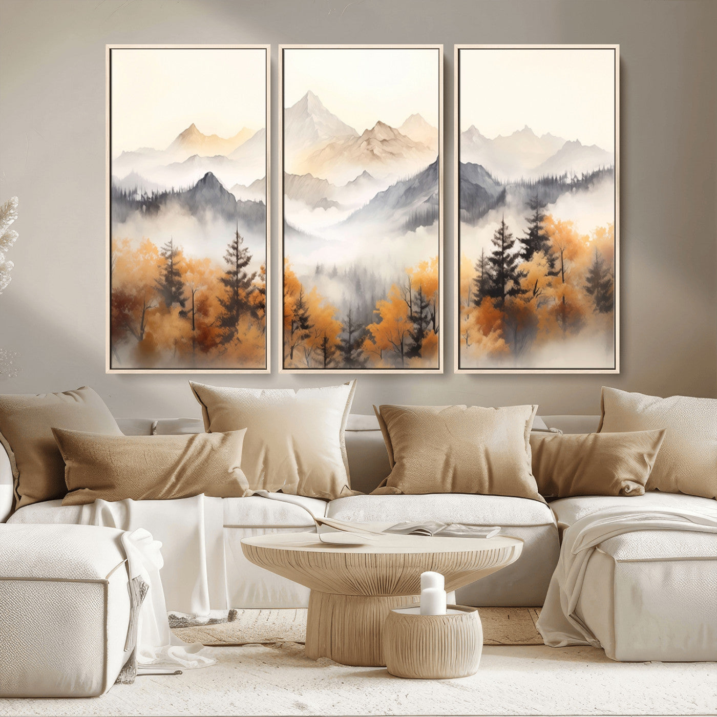 70049-MGV-CV-36X24-Autumn Mountain Forest Wall Art – Misty Landscape Canvas Print, Rustic Nature Inspired Decor for Living Room, Bedroom or Office