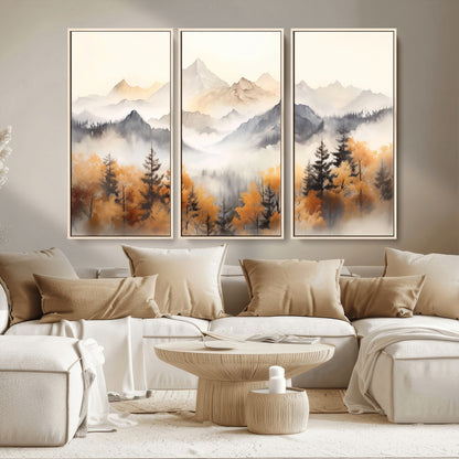 70049-MGV-CV-36X24-Autumn Mountain Forest Wall Art – Misty Landscape Canvas Print, Rustic Nature Inspired Decor for Living Room, Bedroom or Office