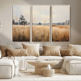 38193-MGV-CV-36X24-Golden Meadow Wall Art – Serene Grassland Landscape Canvas Print, Rustic Nature Decor for Bedroom, Living Room or Farmhouse