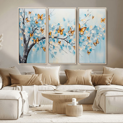 59455-MGV-CV-36X24-Butterfly Tree Branch Wall Art – Blue and Yellow Abstract Canvas Print, Modern Nature Artwork for Living Room, Bedroom or Office