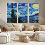 39177-MGV-FC-48X32-3P_Natural-Starry Night Wall Art – Vincent van Gogh Famous Painting Canvas Print, Timeless Starry Sky Decor for Living Room, Bedroom or