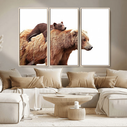 76943-MGV-CV-36X24-Mom Bear Wall Art Canvas Print, Framed Bear Photography Art Picture Print, Rustic Bear and Cub Perfect Rustic Farmhouse Decor