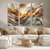 Lines1-MGV-CV-36X24-Abstract Metallic Wall Art – Silver and Gold Wave Canvas Print with Sparkling Accents, Modern Luxury Decor for Living Room, Office