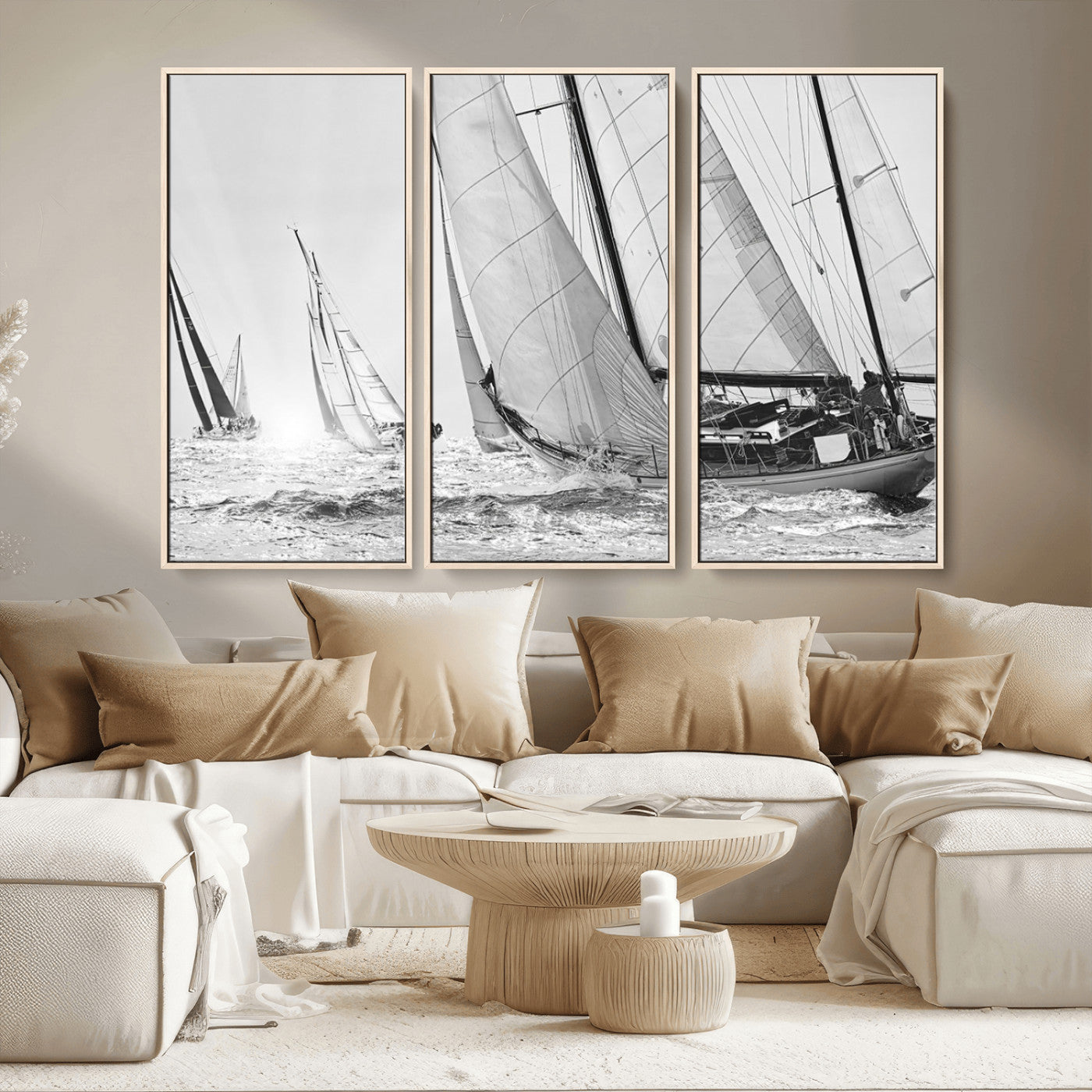 Boat-1-MGV-CV-36X24-Sailboat Racing Wall Art – Nautical Black and White Canvas Print, Ocean Adventure Decor for Office, Living Room or Bedroom