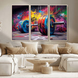 13549-MGV-CV-36X24-Graffiti Gym Wall Art Canvas Print, Framed Graffiti Barbell Art Picture Print, Weightlifting Perfect Fitness Studio Decor Artwork