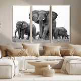 91685-MGV-CV-36X24-Elephant Herd Wall Art – Black and White Safari Canvas Print, African Wildlife Photography Decor for Living Room, Office or