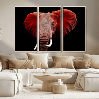 14788-MGV-CV-36X24-Red Elephant Wall Art – Bold Wildlife Canvas Print, African Safari Animal Decor for Living Room, Bedroom or Office