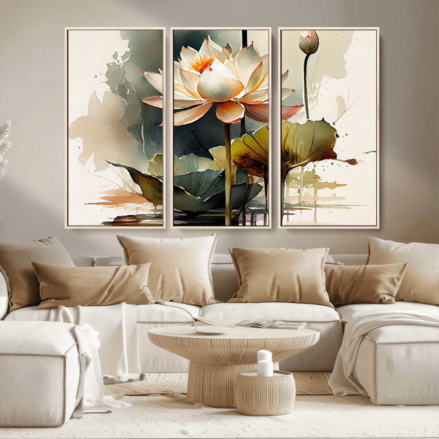 62531-MGV-CV-36X24-Lotus Flower Wall Art – Watercolor Botanical Canvas Print, Tranquil Nature Artwork for Living Room, Bedroom or Meditation Space