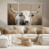 61423-MGV-CV-36X24-Longhorn Bull Wall Art – Rustic Western Texas Steer Canvas Print, Cowboy Farmhouse Decor for Living Room, Bedroom, Office or Ranch