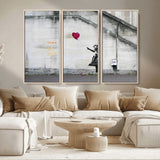 50559-MGV-CV-36X24-Banksy Girl with Balloon Wall Art – Famous Street Graffiti Canvas Print, Modern Urban Artwork for Living Room, Bedroom or Office