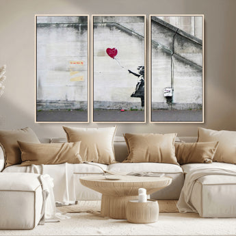 50559-MGV-CV-36X24-Banksy Girl with Balloon Wall Art – Famous Street Graffiti Canvas Print, Modern Urban Artwork for Living Room, Bedroom or Office