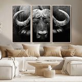 75273-MGV-CV-36X24-Buffalo Wall Art – Black and White African Buffalo Canvas Print, Rustic Wildlife Animal Artwork for Farmhouse, Living Room,