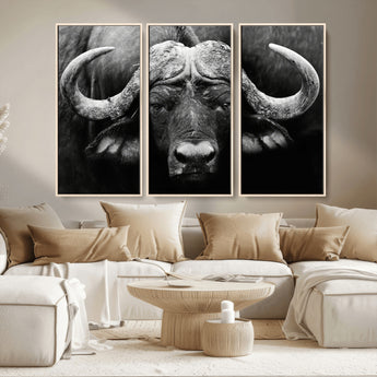 75273-MGV-CV-36X24-Buffalo Wall Art – Black and White African Buffalo Canvas Print, Rustic Wildlife Animal Artwork for Farmhouse, Living Room,