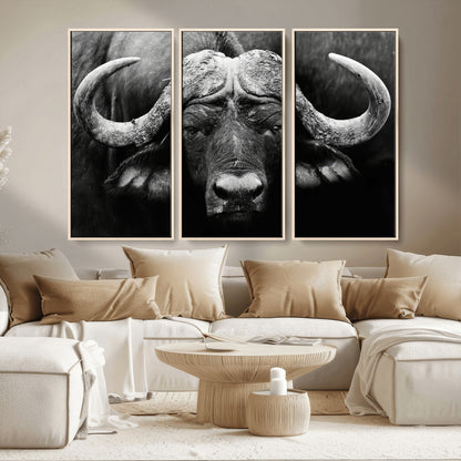 75273-MGV-CV-36X24-Buffalo Wall Art – Black and White African Buffalo Canvas Print, Rustic Wildlife Animal Artwork for Farmhouse, Living Room,