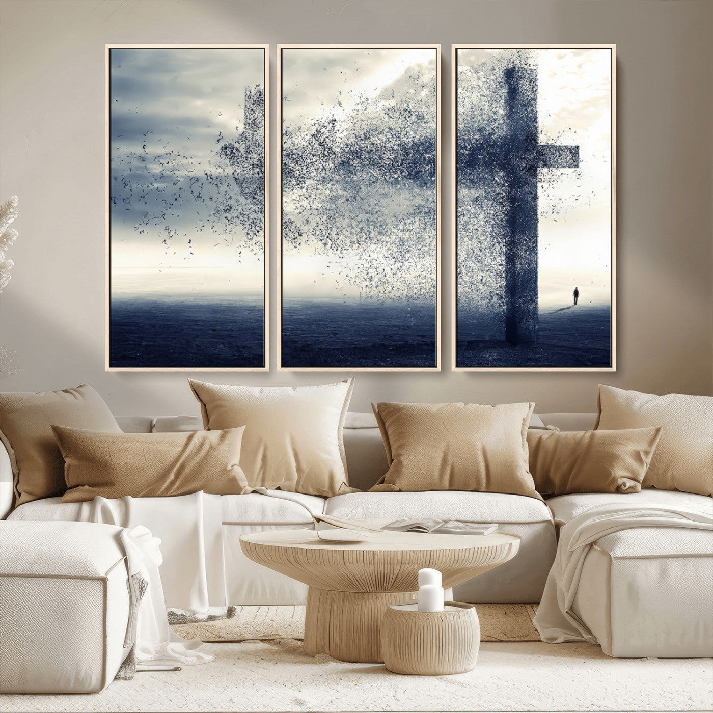 55718-MGV-CV-36X24-Surreal Cross Wall Art – Spiritual Faith Canvas Print, Abstract Christian Artwork with Modern Religious Symbol for Living Room,