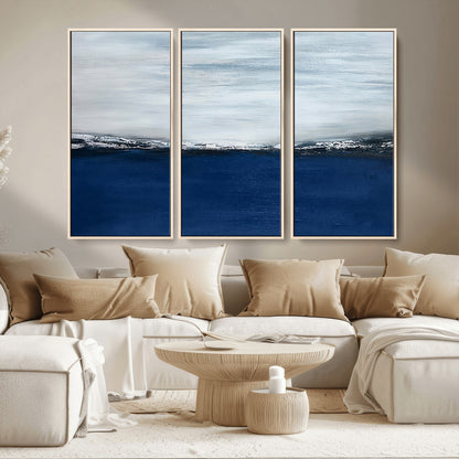 62197-MGV-CV-36X24-Abstract Ocean Wall Art – Minimalist Blue and White Canvas Print, Modern Coastal Seascape Painting for Bedroom, Living Room or