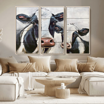 28934-MGV-CV-36X24-Farmhouse Cow Wall Art – Rustic Black and White Dairy Cattle Canvas Print, Country Barn Animal Painting for Kitchen, Living Room