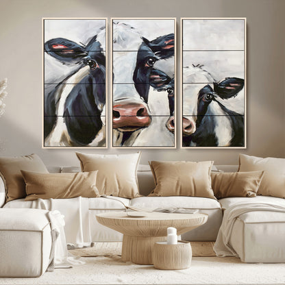 28934-MGV-CV-36X24-Farmhouse Cow Wall Art – Rustic Black and White Dairy Cattle Canvas Print, Country Barn Animal Painting for Kitchen, Living Room