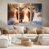 50490-MGV-CV-36X24-Highland Cow Wall Art – Rustic Panoramic Canvas Print Two Cattle Snowy Landscape, Farmhouse Country Decor for Living Room Office