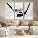 82900-MGV-CV-36X24-Hockey Wall Art – Black and White Canvas Print Ice Rink Sticks Puck Sports Photography, Modern Decor for Game Room, Man Cave,
