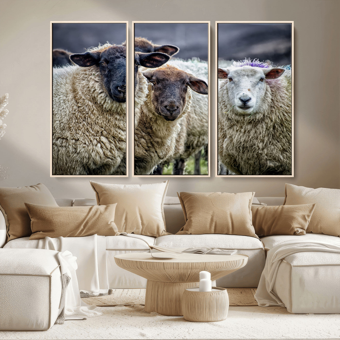 18418-MGV-CV-36X24-Sheep Wall Art Canvas Print, Framed Farmhouse Sheep Art Picture Print, Sheep Herd Perfect Rustic Farmhouse Decor Artwork