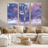 66864-MGV-CV-36X24-Fantasy Dragon Wall Art – Mystical Canvas Print Girl and Sky Serpent Dreamlike Clouds, Magical Anime Inspired Decor for Living