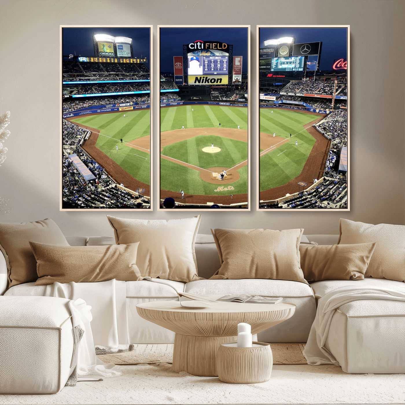 87666-MGV-CV-36X24-City Field Stadium Wall Art Canvas Print, Framed New York Stadium Art Picture Print, Citi Field Stadium Perfect Sport Room Decor