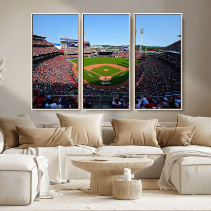 90998-MGV-CV-36X24-Baseball Stadium Wall Art – Canvas Print Day Game Field Packed Crowd Bright Blue Sky Sports Photography, Classic Decor for Game